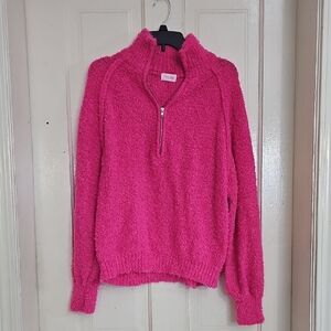 Pink Lily Vibrant Pink Cowl Neck Sweater
